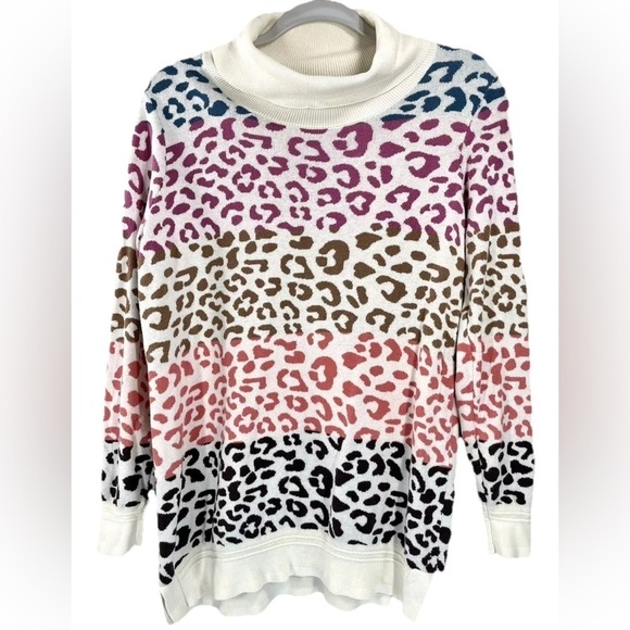 Soft Surroundings Sweaters - Soft Surroundings Sweater Small Leone Rainbow Leopard Print High Neck Cozy Knit